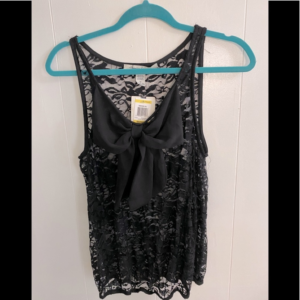 NWT American Rag Black Lace Bow Front Top M